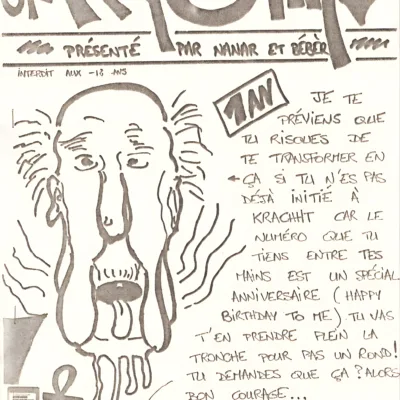 Illustration humoristique d'un clown qui vous invite à un défi pour votre anniversaire.