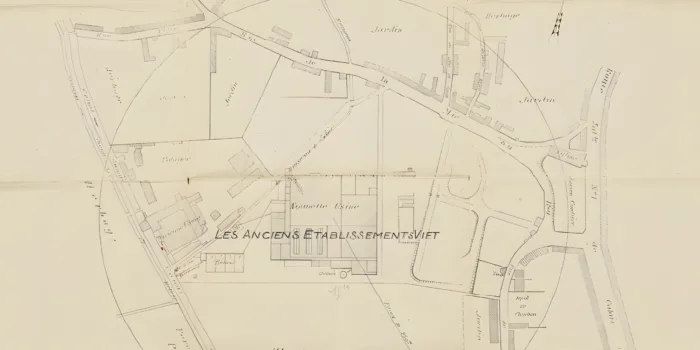 Plan ancien du quartier des Victoires, autour de Notre-Dame au XIIIe siècle.